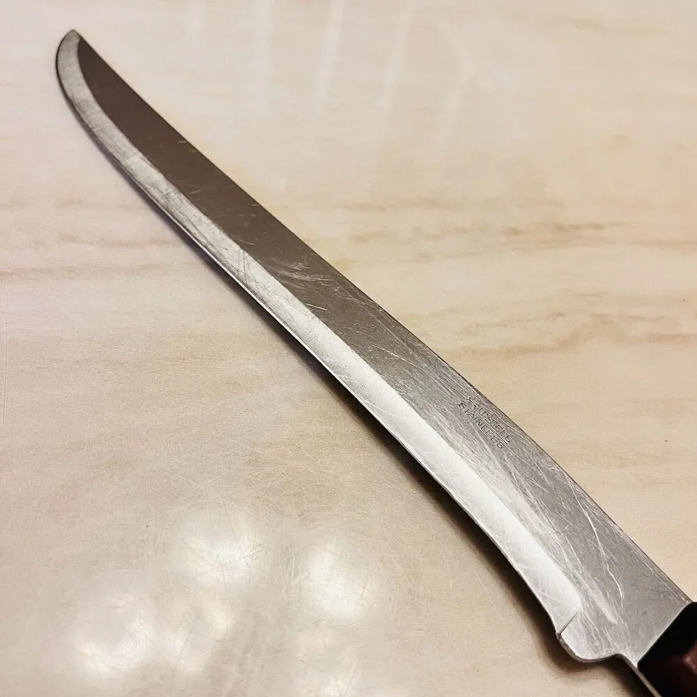 Vintage Dexter Russell Stainless Steel Carving Knife 12.5” Wood Handle USA Made